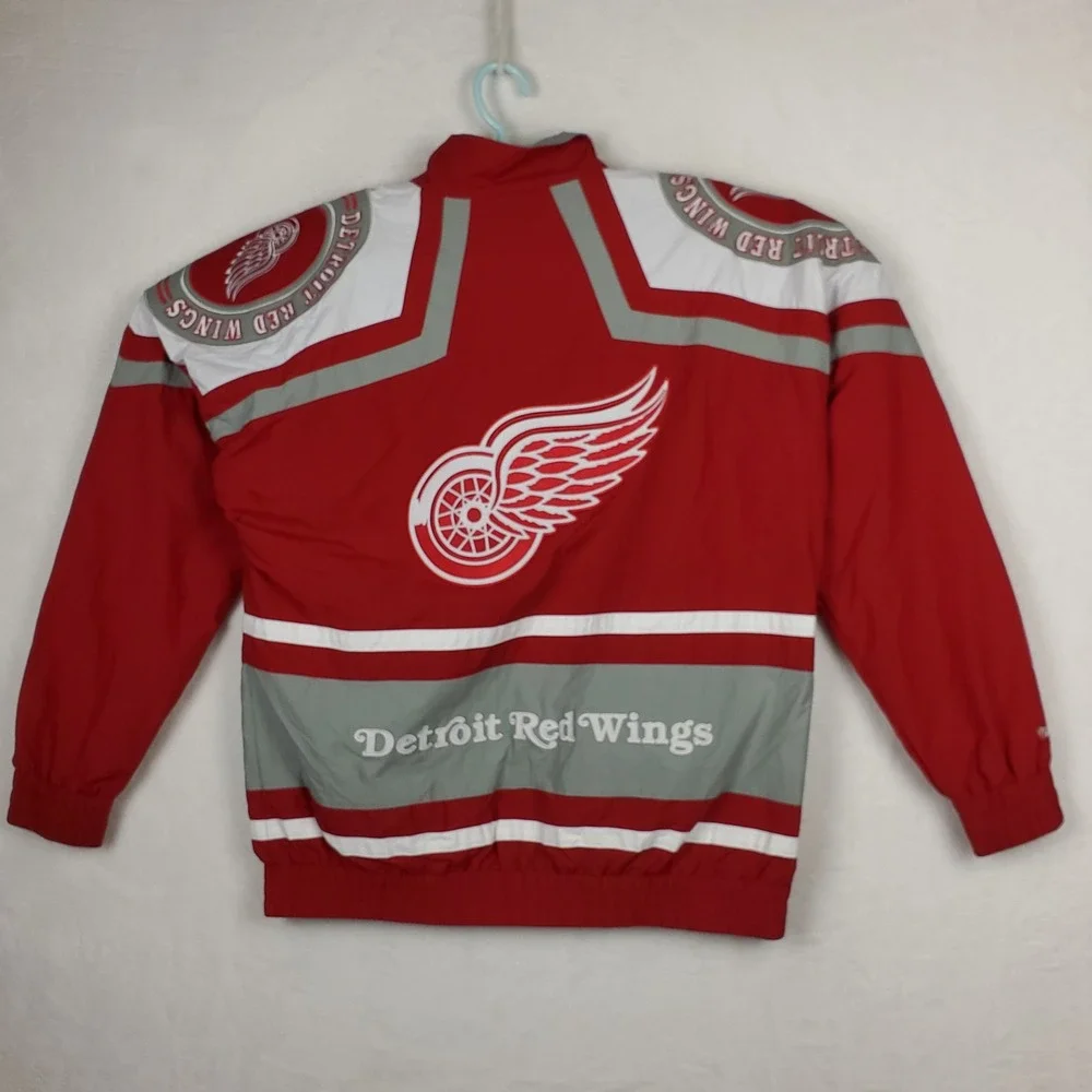 Detroit Red Wings Mitchell & Ness NHL‎ Large Jacket Embroidery Logos Maroon New